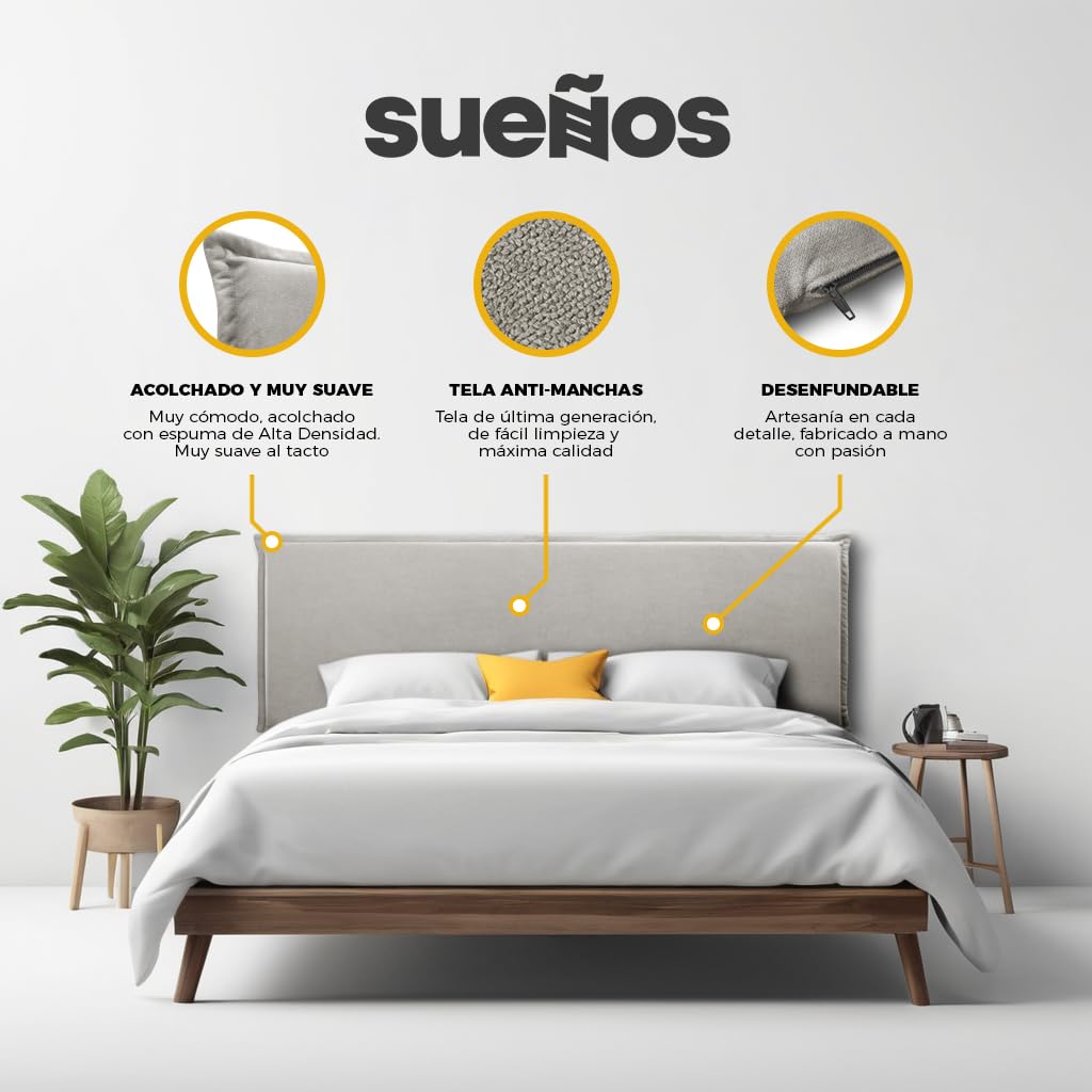 SUENOSZZZ-ESPECIALISTAS DEL DESCANSO Cabecero de Espuma Jazmin Foam Liso con Ribete, Desenfundable, para Camas de 150 (164 x 52 cm) Tela Beige