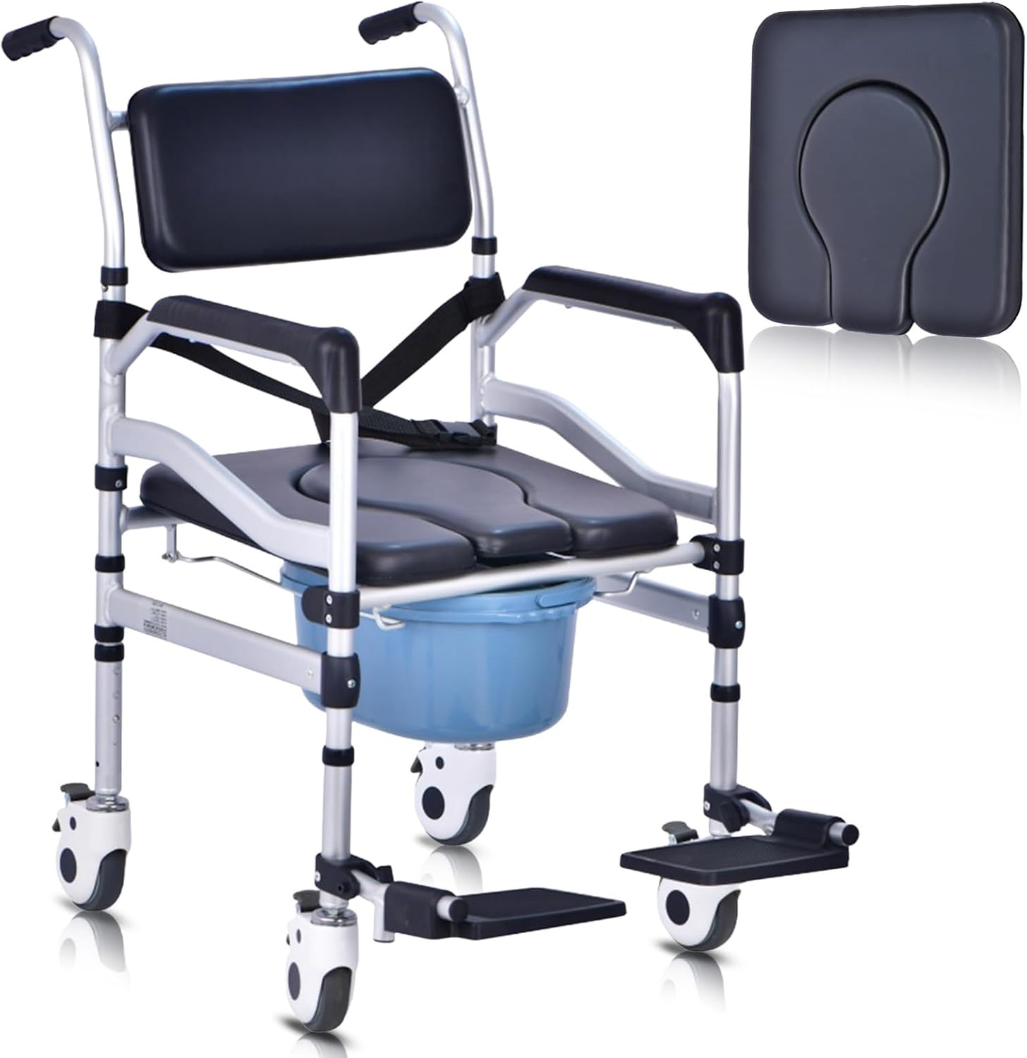 Shower Chair with Wheels Aluminium Alloy 4 in 1 Foldable Height Adjustable Shower Wheelchair