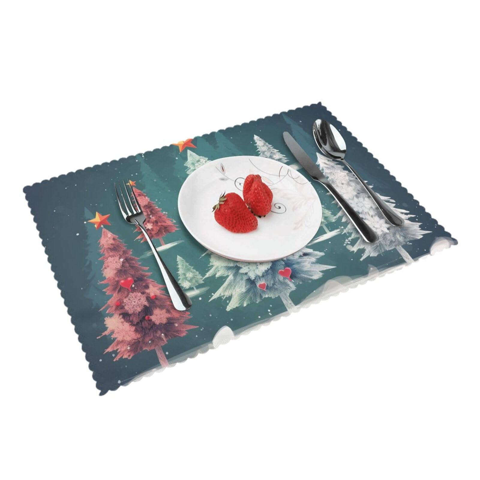 Christmas Trees Printed Placemat Heat Resistant Place Mats Set of 4 PCS Washable Kitchen Table Mats, 12x18 Inch