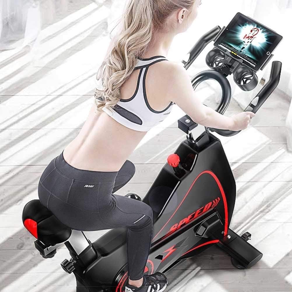 Exercise Bike - Belt Drive Stationary Bike Indoor Cycling Bike Stationary with 12kg Flywheel Comfortable Seat Cushion and LCD Monitor for Home Workout