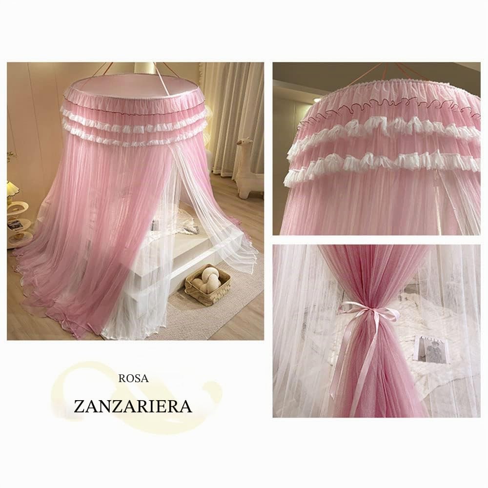 Surwin Cupola Zanzariera, Baldacchino per Letto Matrimoniale/Singolo/Bambini/Adulto Rotonda Baldacchino Protezione dalle Zanzare per Campeggio Lettura Camera da Letto (Rosa Rosa)