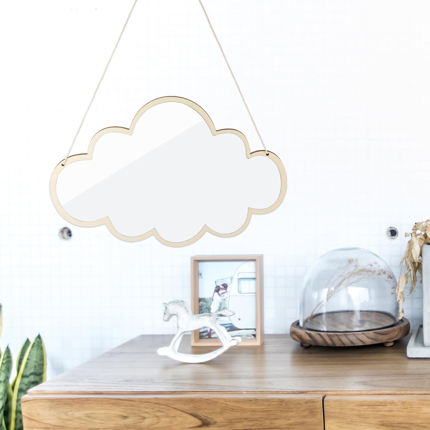 Veemoon Cloud-Shaped Acrylic Wall Mirror with Wooden Frame, 2pcs Hanging Vanity Mirrors for Nursery, Playroom, and Bedroom Décor