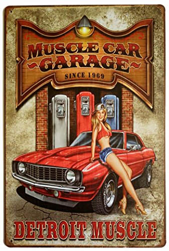 ERLOOD Muscle Car Garage Since 1969 Detroit Muscle, targa in metallo, stile retrò, vintage, 30,5 x 20,3 cm