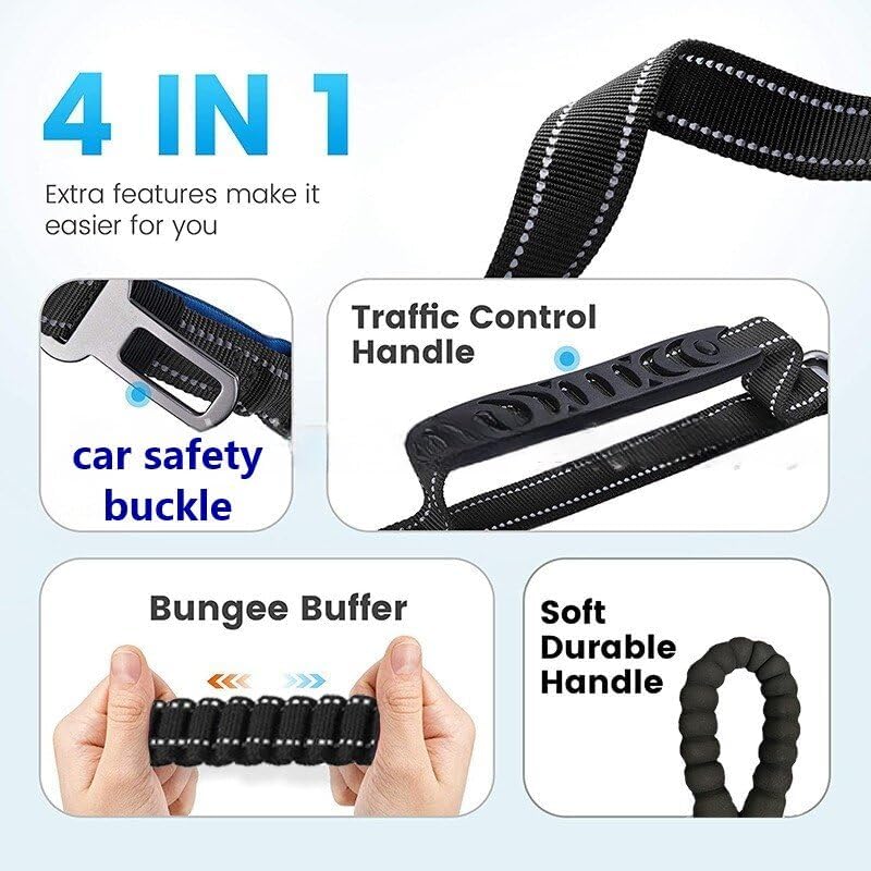 Miniatura 3 de Correa de perro resistente sin tirones con amortiguador elástico para perros grandes de hasta 110 libras, 6 pies antienredos