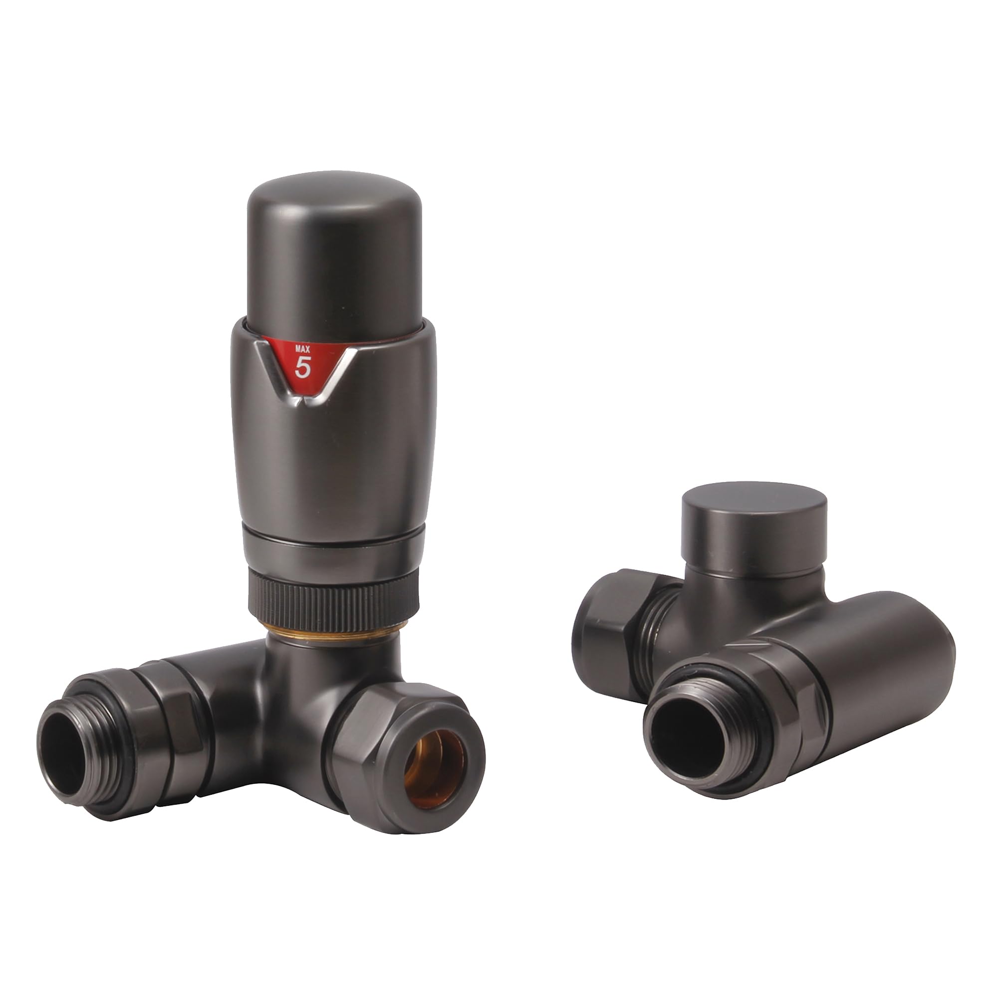 Dual Fuel Thermostatic Radiator Valve Brushed Gunmetal Corner - 1/2" x 15mm