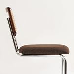 GrandNoor Tabourets de bar modernes de comptoir Brown 3 avec canne à rotin naturelle et dos en bois massif, 24 Revêtement en tissu de bouton de pouce
