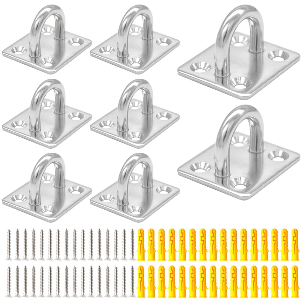 CEEYSEE 8Pcs Pad Eye Plate Hooks/Loops M6 304 Stainless Steel Suspension Ceiling Hook Staple Wall Ceiling Hammock Hooks Hanger for Wall Ceiling Hanging,with Screws (U/M6/FXG)