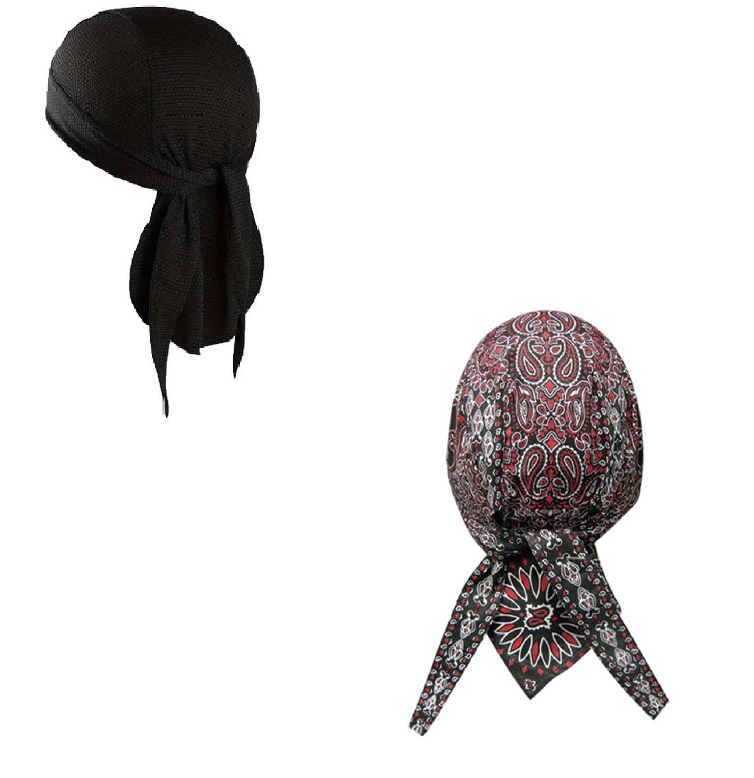 Headwrap Durag Doo Rag Skull Cap Lot or Set of 2 Classic Red Black Combo Paisley with Sweatband