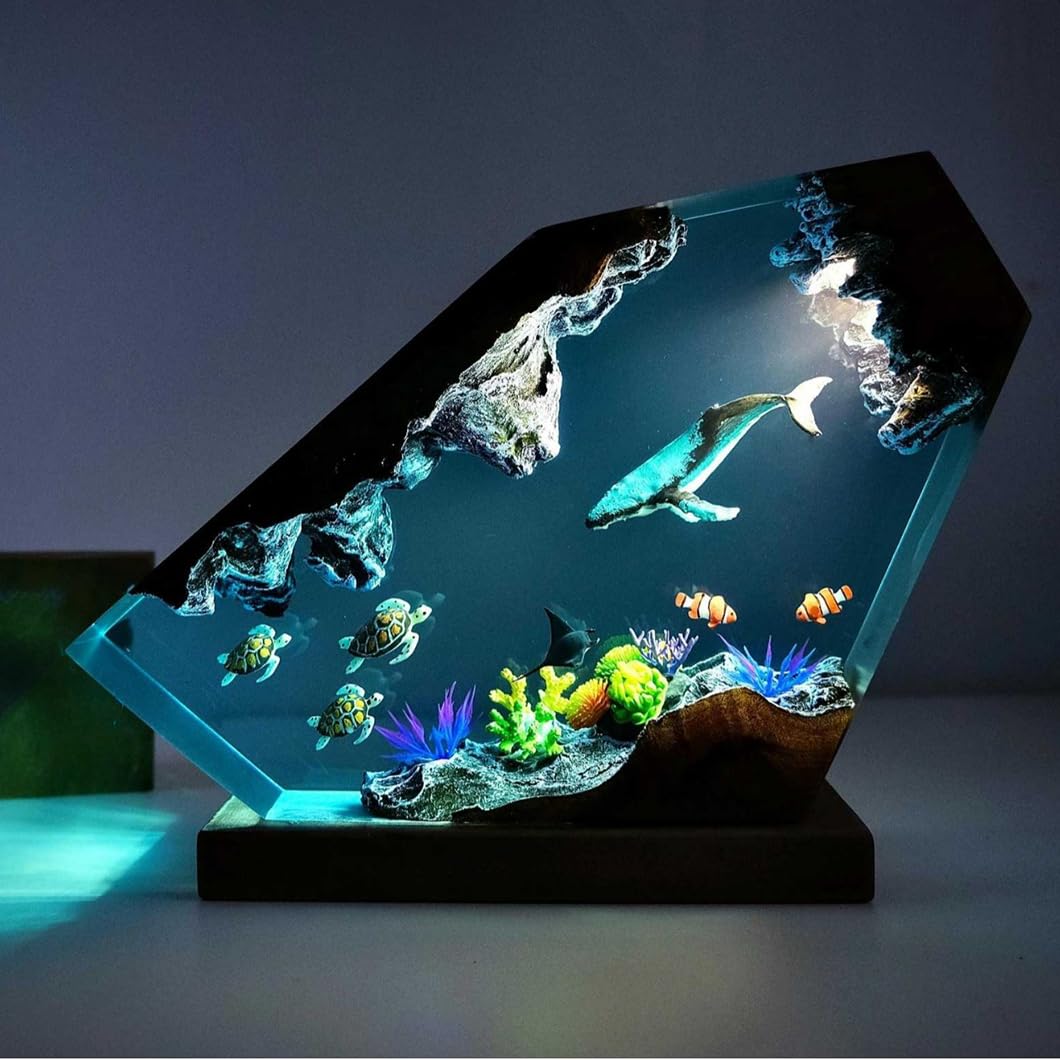 Lampa oceaniczna z żywicy epoksydowej – ręcznie wykonana lampa dekoracyjna do biura i sypialni, idealna do użytku świątecznego