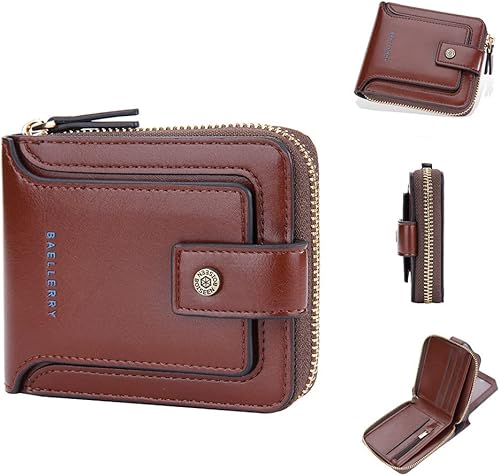 SUMGOGO Bifold Wallet para hombre con cremallera pequeño billeteras cortas con bloqueo de RFID tarjetero para monedas monedero bolsillo de cuero