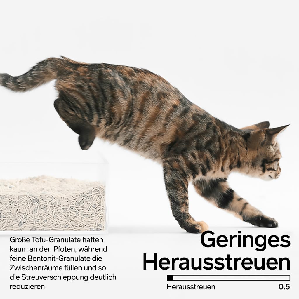 pidan Tofu Katzenstreu mit Bentonit 9,6 kg (4 Beutel) | Klumpstreu mit 70 % pflanzlichen Rohstoffen, staubarm, starke Geruchsbindung, geringe Streuverschleppung