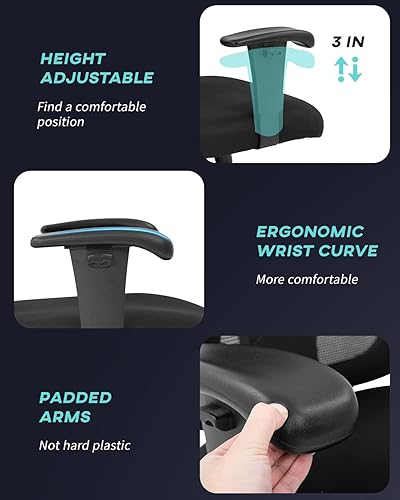 Miniatura 7 de Silla de oficina, silla de escritorio ergonómica con soporte Lumar, silla giratoria para juegos con reposabrazos ajustable, malla transpirable,