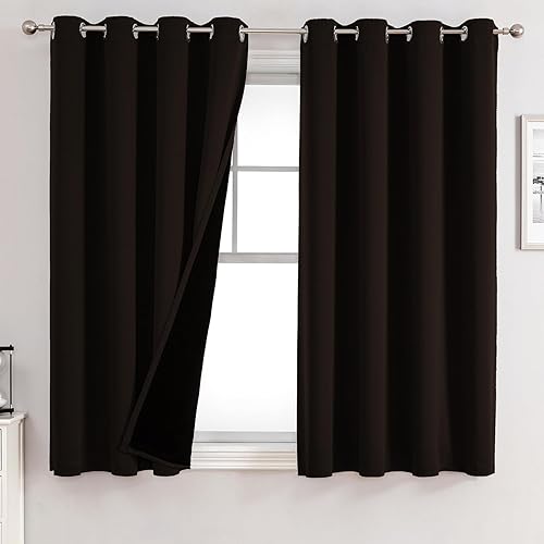 Miniatura 55 de ChrisDowa Cortinas 100% Opacas para Dormitorio con Forro Negro, 2 Capas Gruesas Totalmente Opacas con Aislamiento Térmico y Ojales, Cortinas de