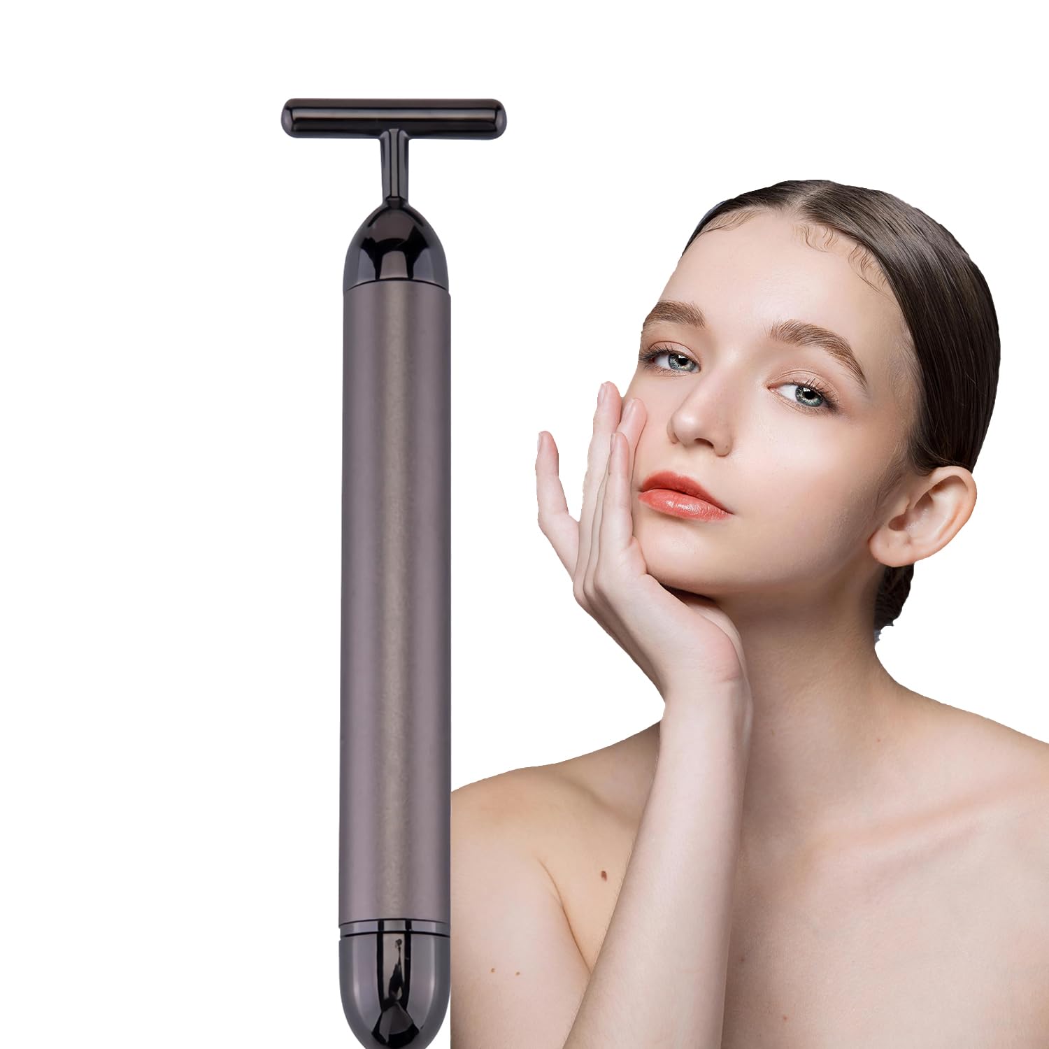 Beauty Bar 24K Gold Gesichtsmassagegerät - Gesicht T-Form Werkzeug zur Hautpflege Straffung mit ergonomischem Design (Grau)