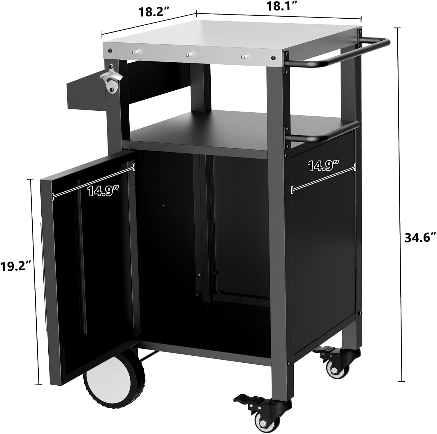 ZeHuoGe Outdoor Grill Cart with Patio Furniture, Outdoor Grill Table with Storage,Rolling Bar Cart Outdoor BBQ Cart with Hooks and Spice Rack for Grilling Accessories (Black+Silver, 27.5" W)