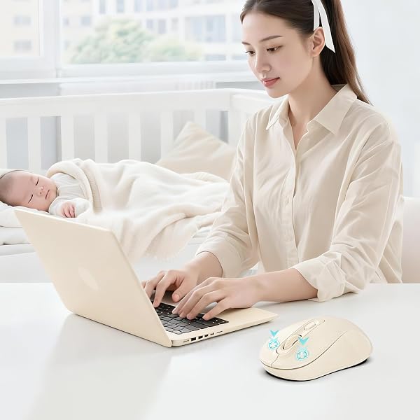 TvvTvvT Wireless Mouse, 2026 New Model, Silent Click Ergonomic Design, Portable, 4 Buttons, Adjustable DPI (800/1200/1600), for Laptop/PC/Office (Beige) - 3