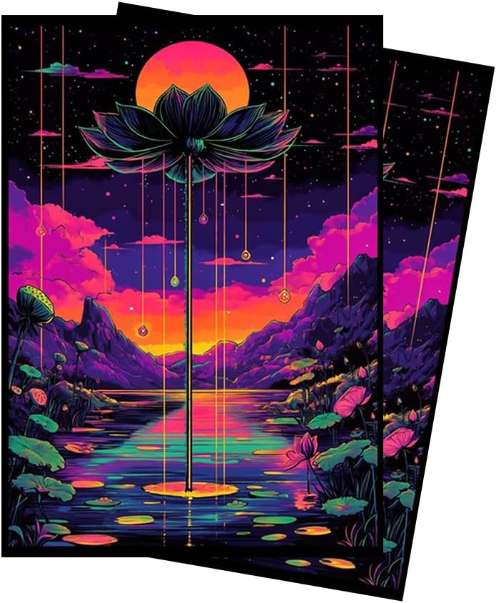 Neon Lotus 3 MTG Card Sleeves (Textured) - 104 Count Standard Size TCG Sleeves - Compatible with Magic The Gathering - Double Sleeving - Original Art Design, Premium Protection