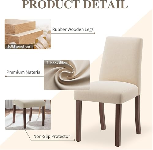 Miniatura 3 de Juego de 4 sillas de comedor, modernas sillas de comedor, silla tapizada de cocina estilo granja para restaurante y cafetería, color beige