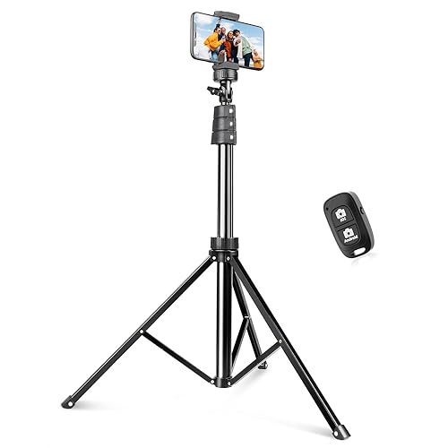 SENSYNE 72" Phone Tripod, Extendable Cell Phone Tripod Stand, Selfie Stick with Wireless Remote and Phone Holder, Compatible with iPhone Android Phone, Camera - 72-inch - Black