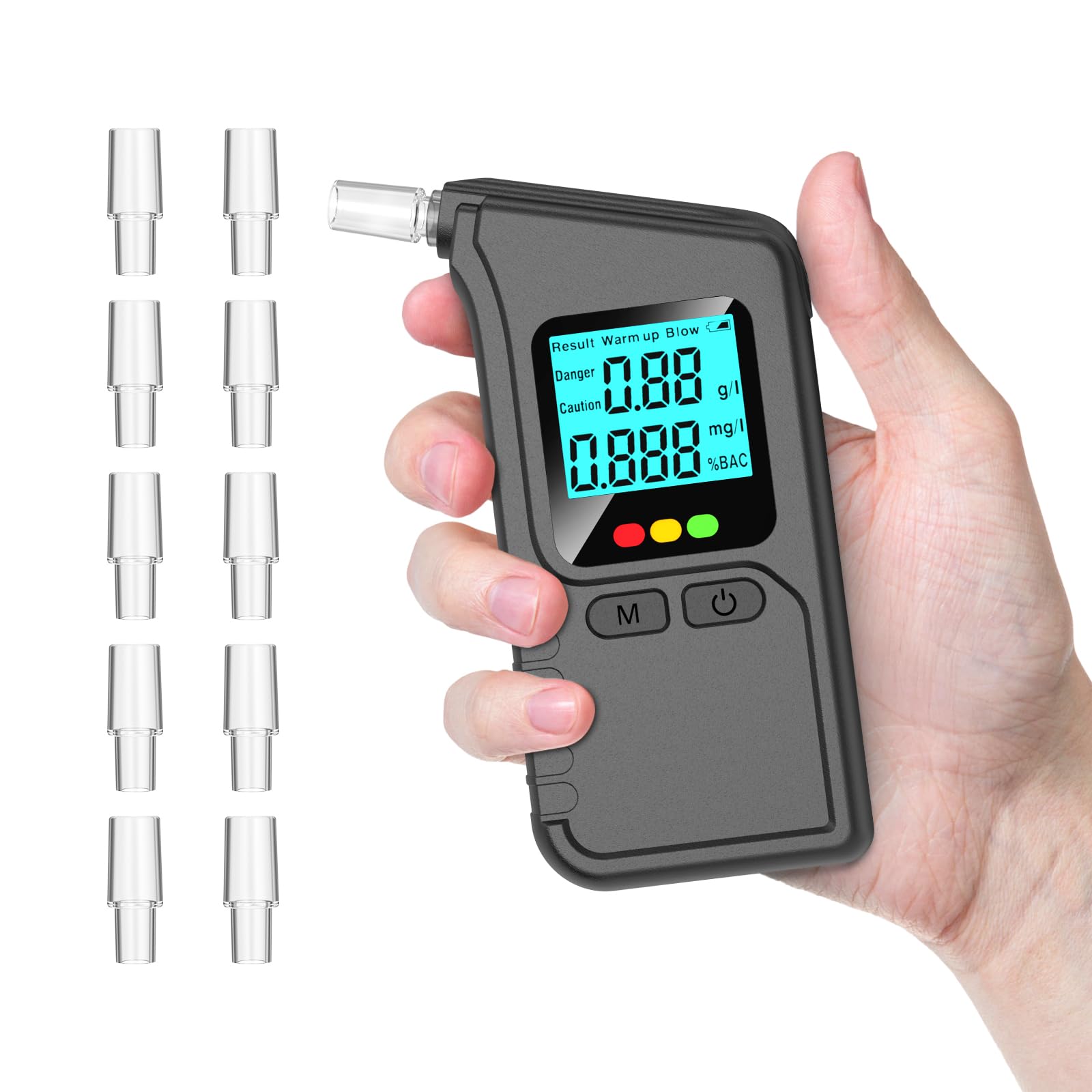 Alkoholtester Digital, Präzises Promillemessgerät mit LCD & Sprachansage mit 10 Mundstücken Digitaler LCD-Anzeige, Atemalkoholtester Heim Partygebrauch