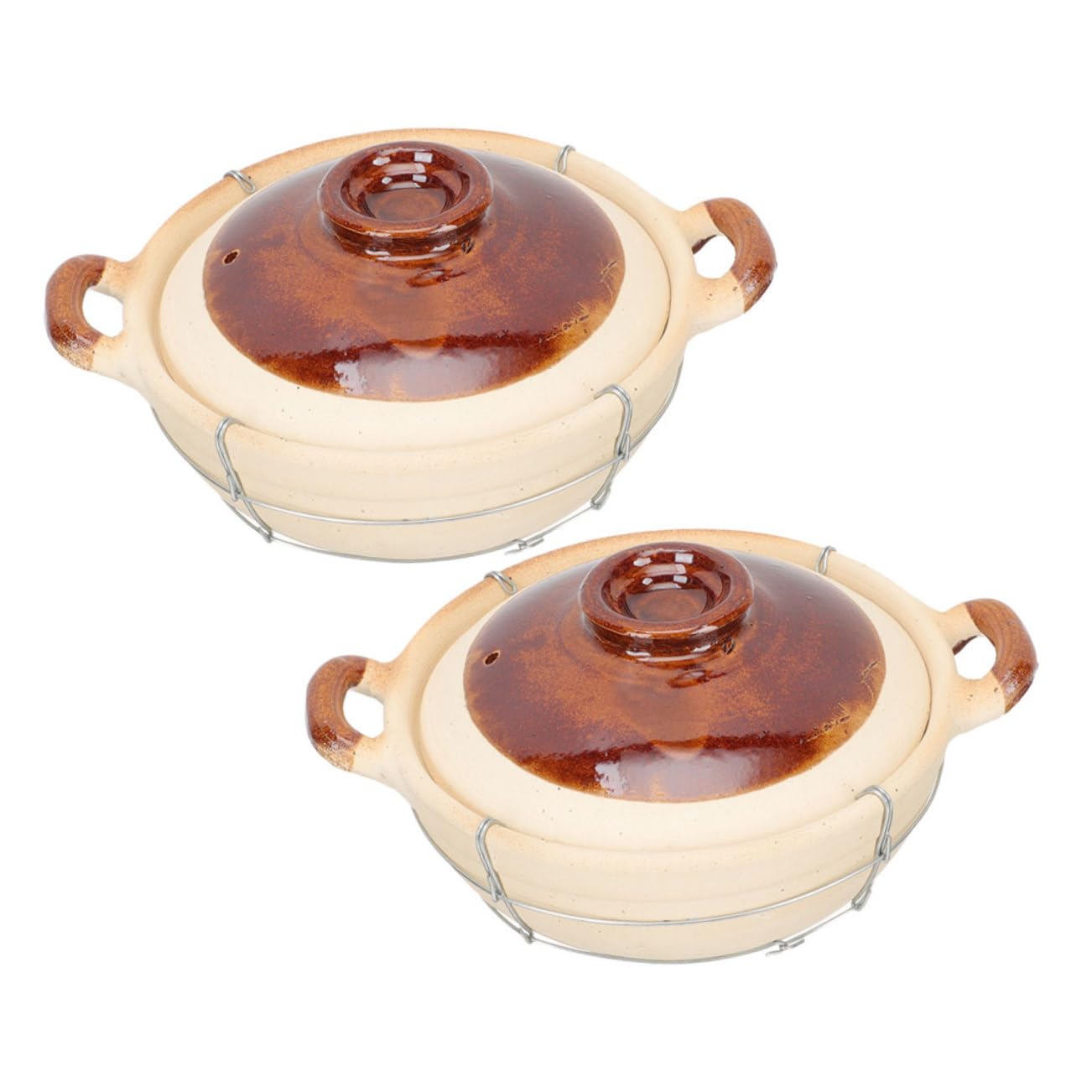 ULTECHNOVO Juego de 2 Cazuelas de Barro para Horno con Tapa, Distribución Uniforme de Calor y Preparación Individual, Ideales para Cocinar Guisos en Cocinas Domésticas