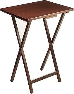 1 Piece,Classic Foldable TV Dinner Tray Table with Storage Rack, Rubberwood, Walnut,19" x 14.5" x 26", Indoor