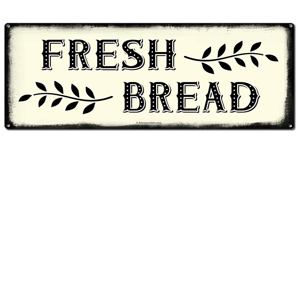 Fresh Bread, 5.75 x 15.5 Inch Aluminum Farmhouse Sign, Rustic Wall Decor for Home, Restaurant, Cafe, Diner, Coffee Shop, Bakery, Farm Theme Gifts for