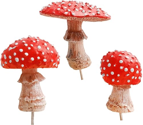 Miniatura 4 de X Hot Popcorn 3 piezas de resina para decoración de hongos de jardín, setas brillantes, decoración de estatua de hongos de resina para jardín,