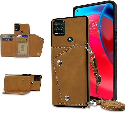 Funda compatible con Moto G Stylus 5G 2021 con correa cruzada para el hombro y soporte de cuero para tarjetas de crédito, accesorios celulares,