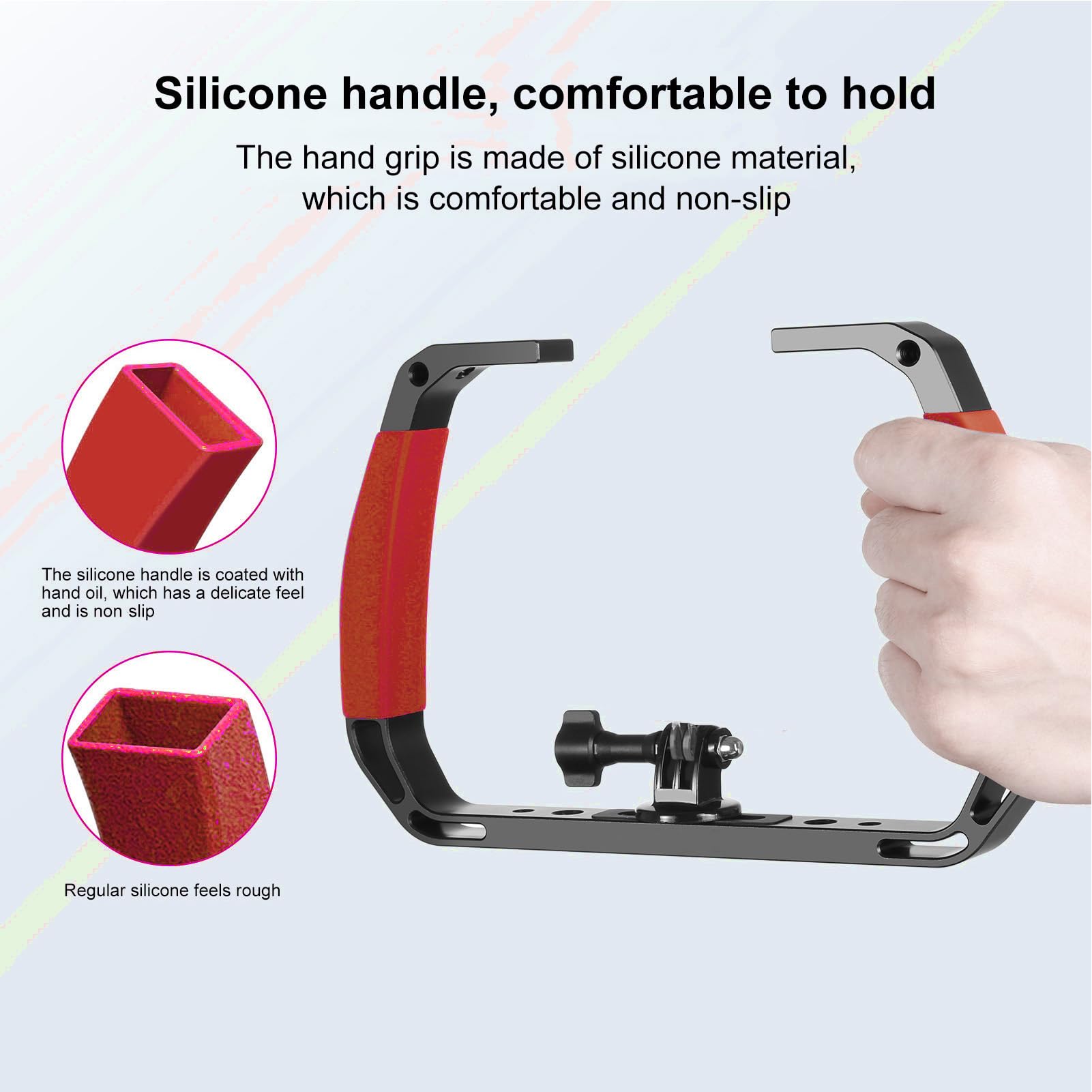 Supporto per Vassoio da Immersione, Impugnatura in Silicone Antiscivolo Leggero per Immersione Subacquea per Action Camera (rosso)