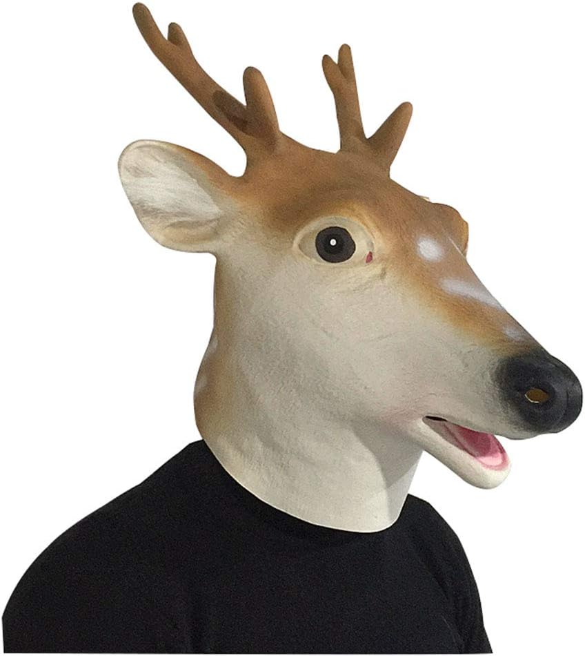 Sika Deer Mask, Animal Head Helmet Giraffe Masks, Spotted Deer Full Over Head Mask, Deluxe Costume Party Latex Cervus Nippon Face Mask for Adult Halloween Grey