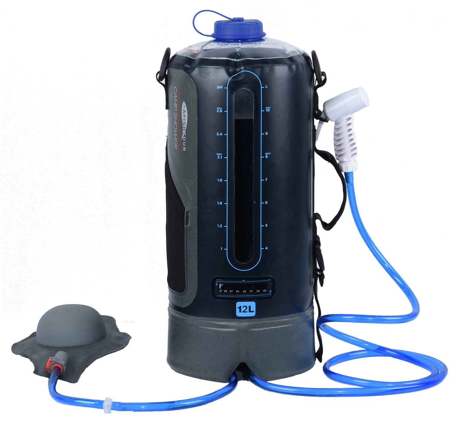 WLDOCA 12L Outdoor Shower Bag Solar Heating Portable Camping Pressure Shower Bag with Foot Pump for Bathing Hiking Picnic Swimming,A,1