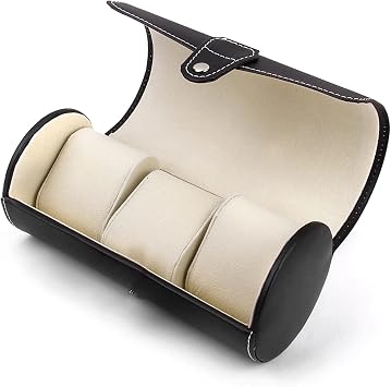Portable Watch Jewelry Storage Cylinder Roll Pu Leather Case Box Organizer (Color : Black, Size : One Size) (Black One Size)