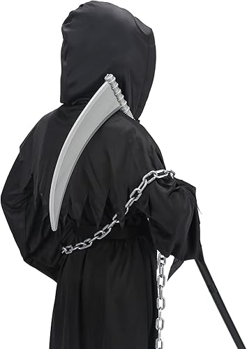 Miniatura 2 de SenQWFa Disfraz de Halloween para niños, disfraz de Halloween de la parca con ojos rojos brillantes, guadaña y cadena
