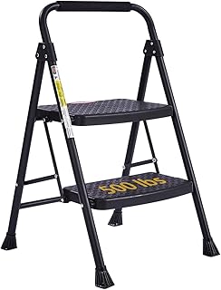 2 Step Ladder, Step Stools for Adults Foldable, 2 Step Folding Step Stool, 2 Step Stool with Wide Anti-Slip Pedal, Sturdy Step Ladders, Step Ladder 2 Step Folding, 500lbs Stepping Stool for Adults