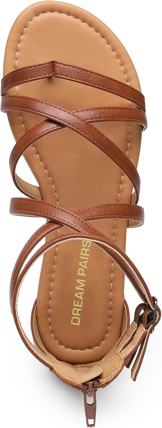 DREAM PAIRS Women's Dressy Gladiator Summer Cross Strappy Sandals Comfort Flat Casual Beach Fisherman Thong sandals - Image 4