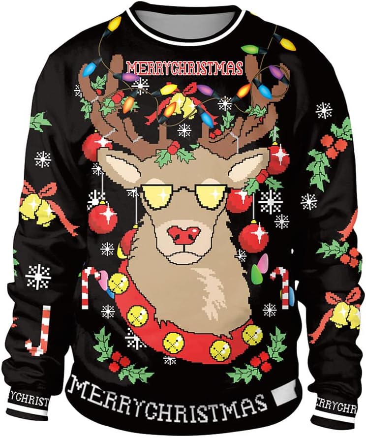 GRAJTCIN Ugly Couples Christmas Sweater Adult Funny 3D Print Cat Elk Dog Christmas Party Cosplay