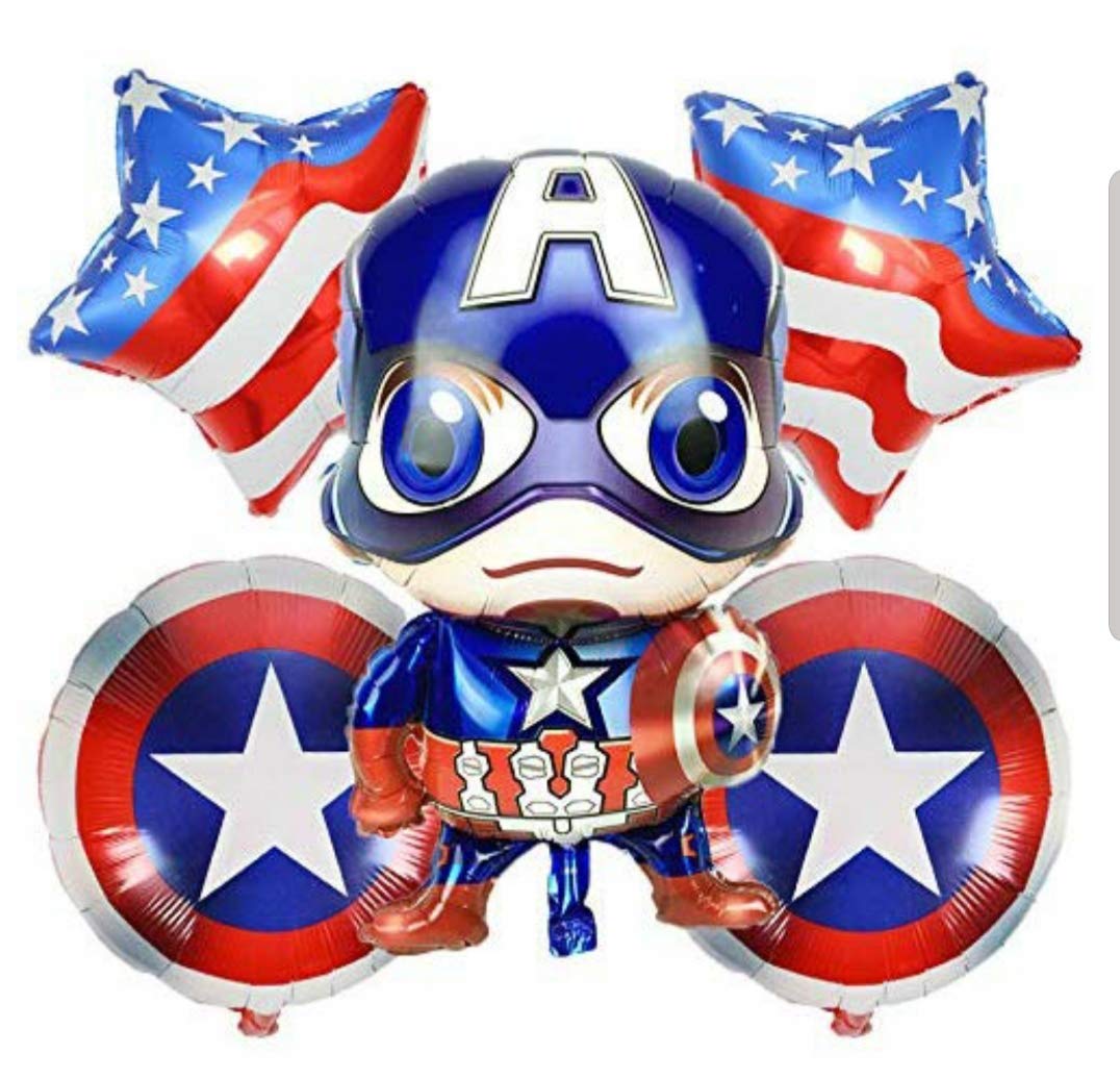 Party Booms Captain America Foil Balloons for Birthday Decorations Items for Girls, 1st Birthday Decoration Items for GirlsBaby Shower (Set of 5)