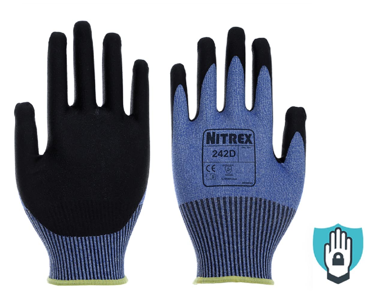 Nitrex 242D Work and Safety Gloves, Bag of 10 works, Size 6 - D Rated Cut Resistant Gloves with PU Nitrile Palm Coating - Image 2