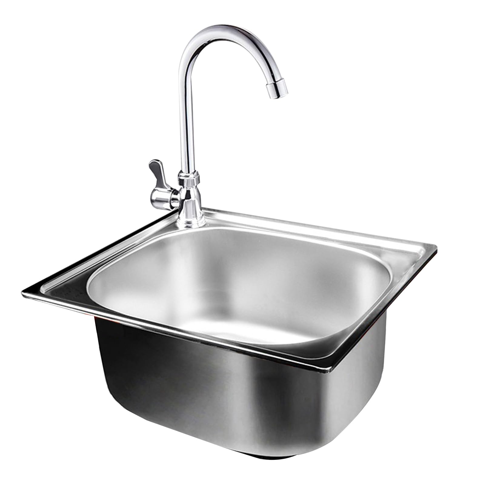 ZQFHSX Stainless Steel Square Sink Single Bowl Built-in Kitchen Under-Counter Hand Wash Basin with Water Tap, for Bar, Bathroom, Restaurant (50x40cm)