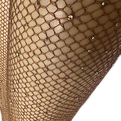 Image of V-Cut Skintone Gold Glitter Fishnet Stockings | VCUT Carnival Tights for Black and Brown Skin Women