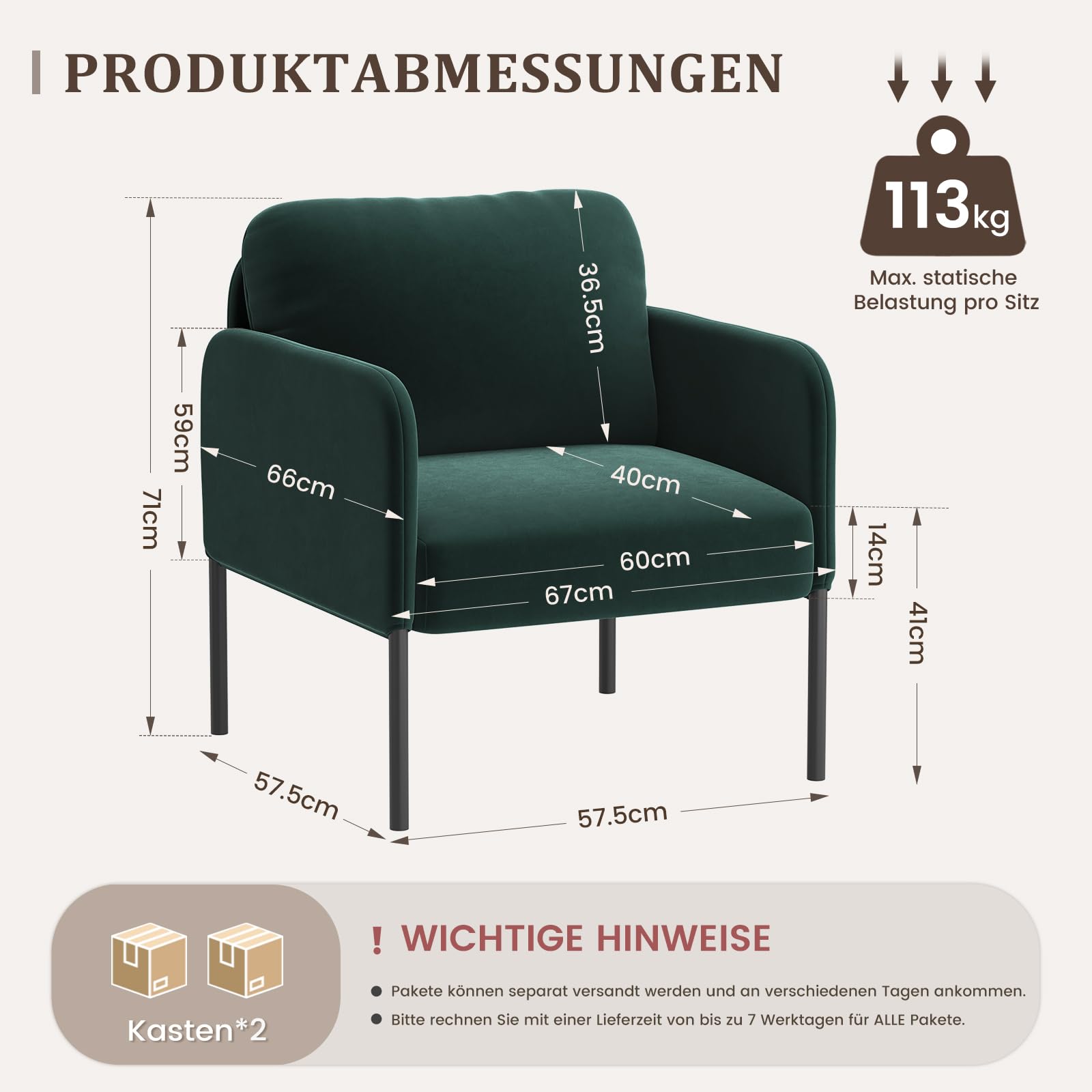 COLAMY Gepolsterter Ohrensessel 2er Set aus Samt – Moderner Lounge-Sessel mit weicher Rückenlehne, Komfortabler Sessel für Wohnzimmer, Schlafzimmer, Apartment & Leseecke, Grün
