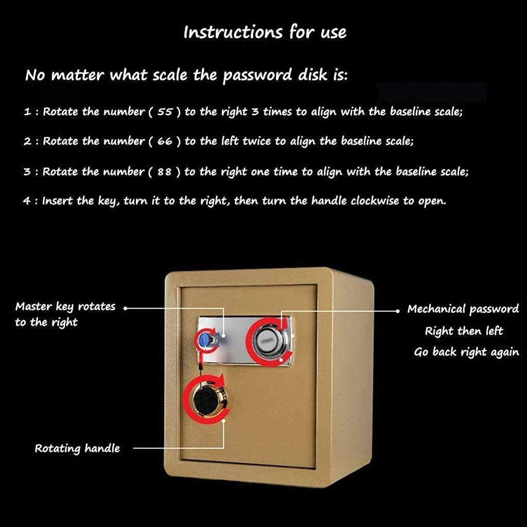 Safety, Mechanical Key Steel Construction, Multicolored -36X32X40Cm Insurance Box Security Cabinet, Gold Safe