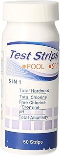 Mufern Tiras de teste 5 em 1 Tiras de teste de spa e piscina Kit de teste para dureza total/cloro total/cloro livre/bronzeado/pH/alcalinidade total 50 ct