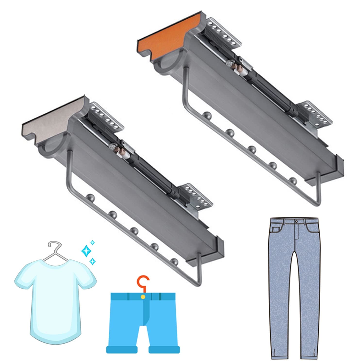 Riel extensible para armario de 35 a 47 cm y soporte extractor de perchas