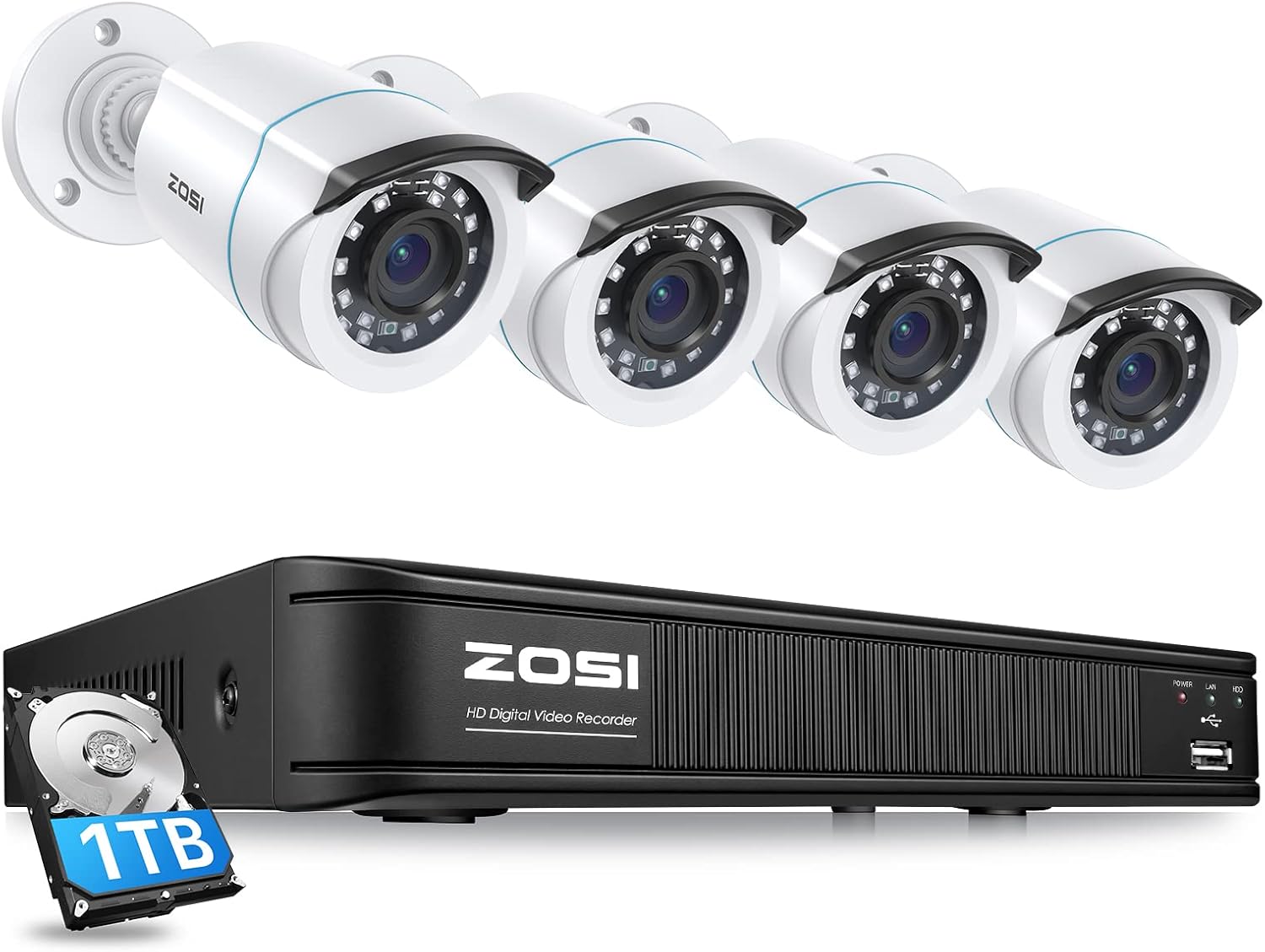 ZOSI H.265+ 1080p Home Security Camera System with AI Human Vehicle Detection, 5MP-Lite 8 Channel CCTV DVR Recorder with 1TB HDD, 4 x 1080p Weatherproof Bullet Camera Outdoor Indoor, 80ft Night Vision ZOSI H.265+ 1080p Home Security Camera System with AI Human Vehicle Detection, 5MP-Lite 8 Channel CCTV DVR Recorder with 1TB HDD, 4 x 1080p Weatherproof Bullet Camera Outdoor Indoor, 80ft Night Vision