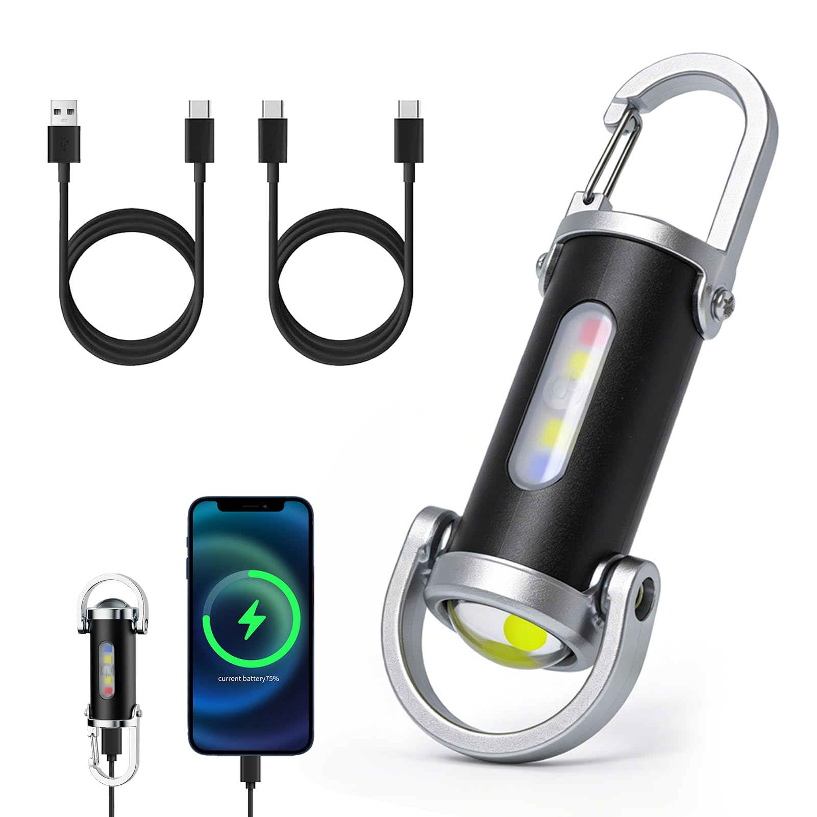 Torcia tascabile ricaricabile luminosa con portachiavi, 1200LM, mini portachiavi super luminoso con power bank per esterni, mini torcia LED super luminosa, torcia impermeabile