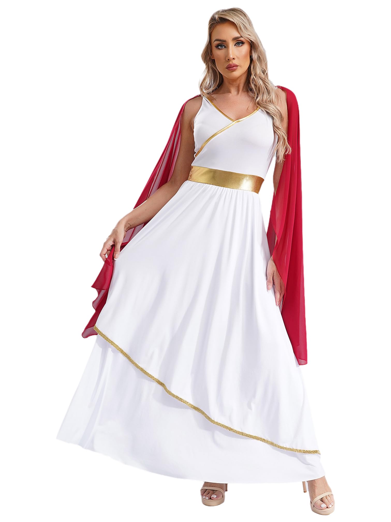iiniim Disfraz de Diosa Griega Romana para Mujer Adulto Vestido Romano con Disfraz Diosa Atenea de Carnaval Halloween Navidad S-4XL