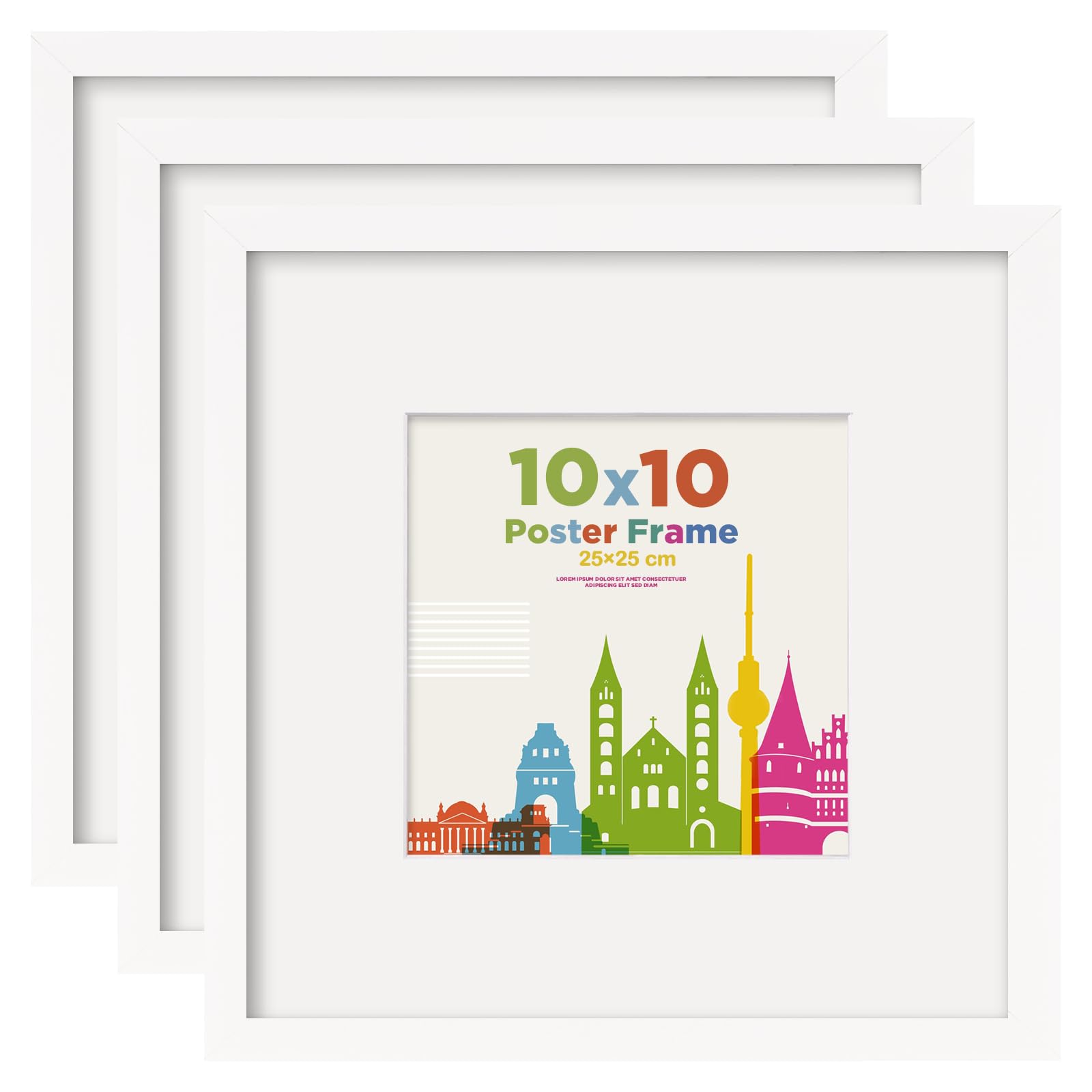 EGOFINE 10X10 Picture Frames, 10X10 Frame Display 6X6 with Mat Covered by Plexiglass, for Wall Mounting, White, 3Pcs โ image 1