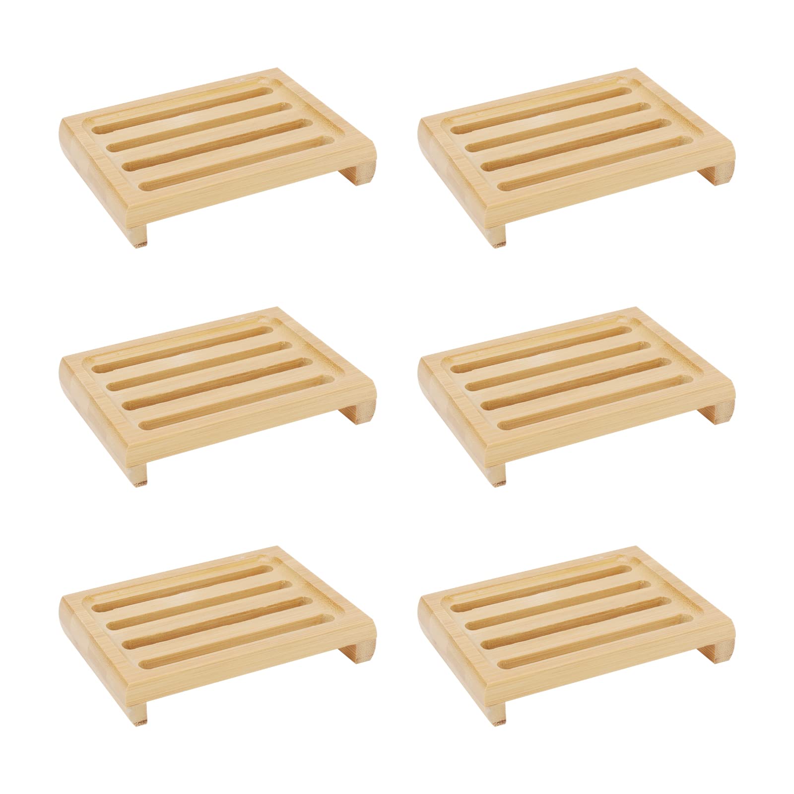JAPCHET 6 Pack Rectangle Bamboo Soap Dish, Natural Wooden Bamboo Soap Dish, Wood Soap Holder for Kitchen, Bathroom